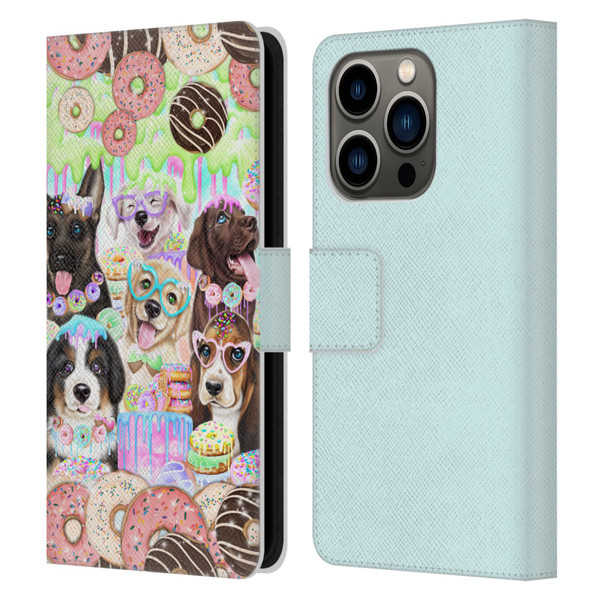 Sheena Pike Animals Puppy Dogs And Donuts Leather Book Wallet Case Cover For Apple iPhone 14 Pro