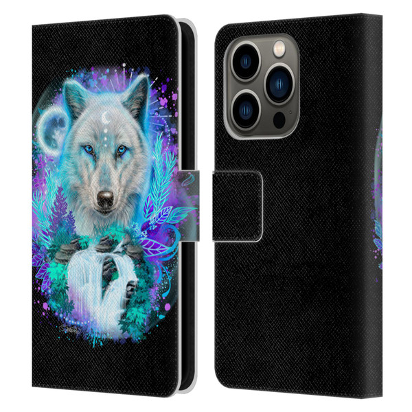 Sheena Pike Animals Winter Wolf Spirit & Waterfall Leather Book Wallet Case Cover For Apple iPhone 14 Pro