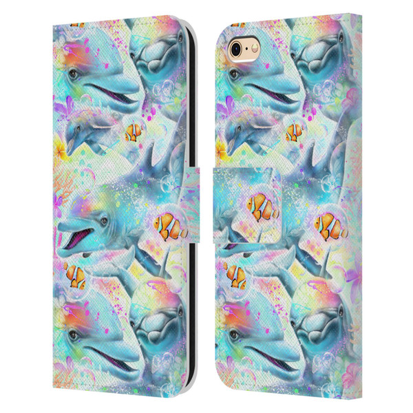 Sheena Pike Animals Rainbow Dolphins & Fish Leather Book Wallet Case Cover For Apple iPhone 6 / iPhone 6s