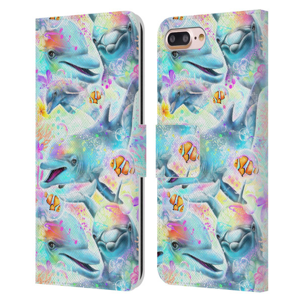Sheena Pike Animals Rainbow Dolphins & Fish Leather Book Wallet Case Cover For Apple iPhone 7 Plus / iPhone 8 Plus