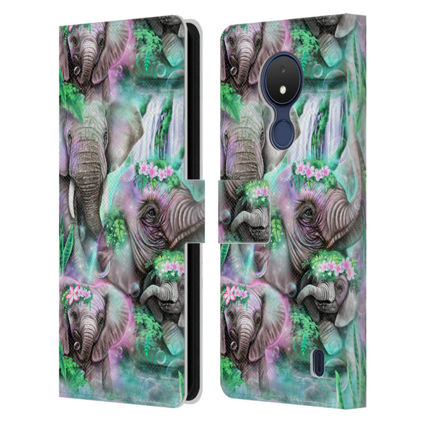 Sheena Pike Animals Daydream Elephants Lagoon Leather Book Wallet Case Cover For Nokia C21