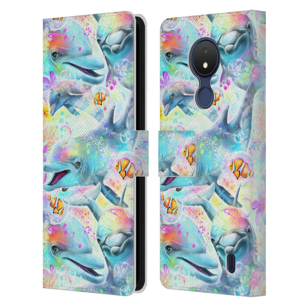 Sheena Pike Animals Rainbow Dolphins & Fish Leather Book Wallet Case Cover For Nokia C21