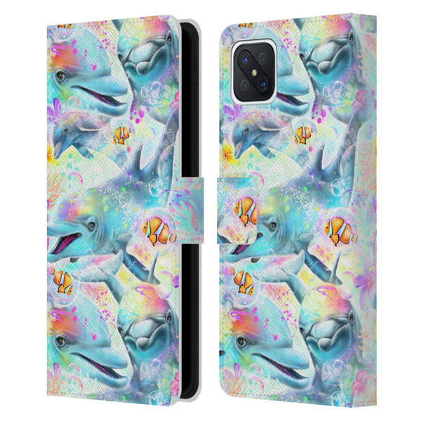 Sheena Pike Animals Rainbow Dolphins & Fish Leather Book Wallet Case Cover For OPPO Reno4 Z 5G