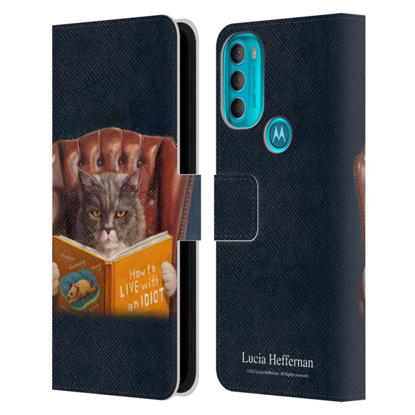 Lucia Heffernan Art Cat Self Help Leather Book Wallet Case Cover For Motorola Moto G71 5G