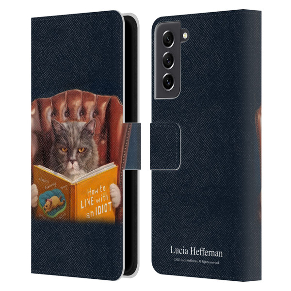 Lucia Heffernan Art Cat Self Help Leather Book Wallet Case Cover For Samsung Galaxy S21 FE 5G
