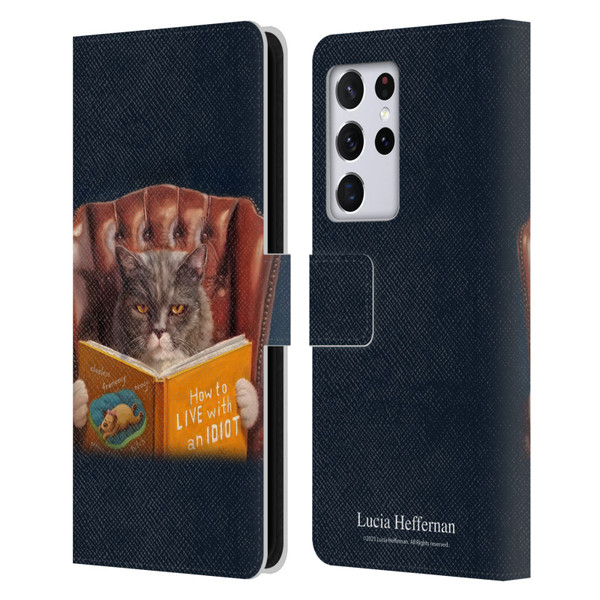 Lucia Heffernan Art Cat Self Help Leather Book Wallet Case Cover For Samsung Galaxy S21 Ultra 5G