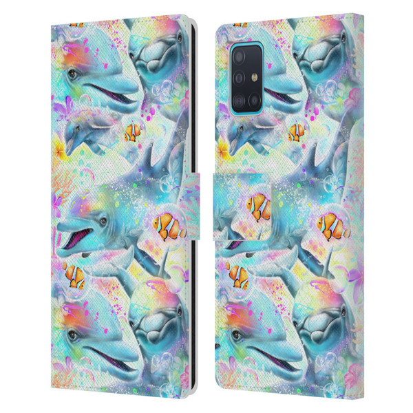 Sheena Pike Animals Rainbow Dolphins & Fish Leather Book Wallet Case Cover For Samsung Galaxy A51 (2019)