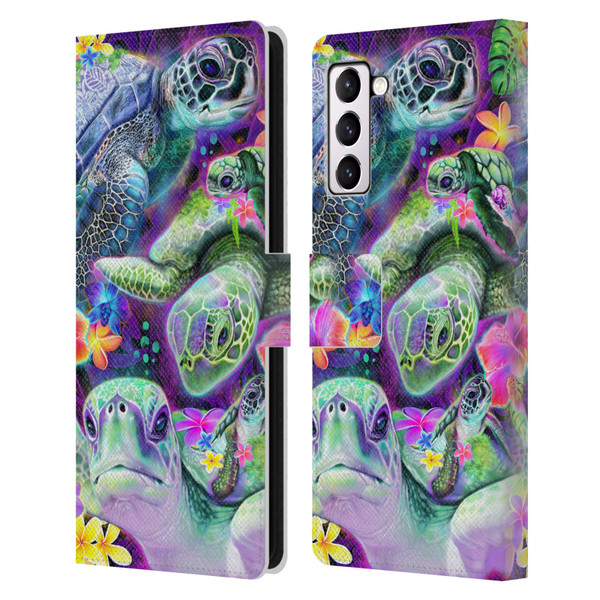 Sheena Pike Animals Daydream Sea Turtles & Flowers Leather Book Wallet Case Cover For Samsung Galaxy S21+ 5G
