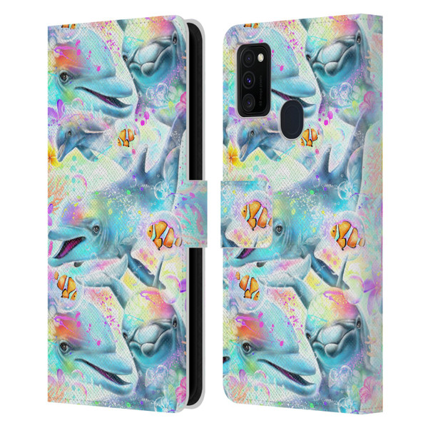 Sheena Pike Animals Rainbow Dolphins & Fish Leather Book Wallet Case Cover For Samsung Galaxy M30s (2019)/M21 (2020)