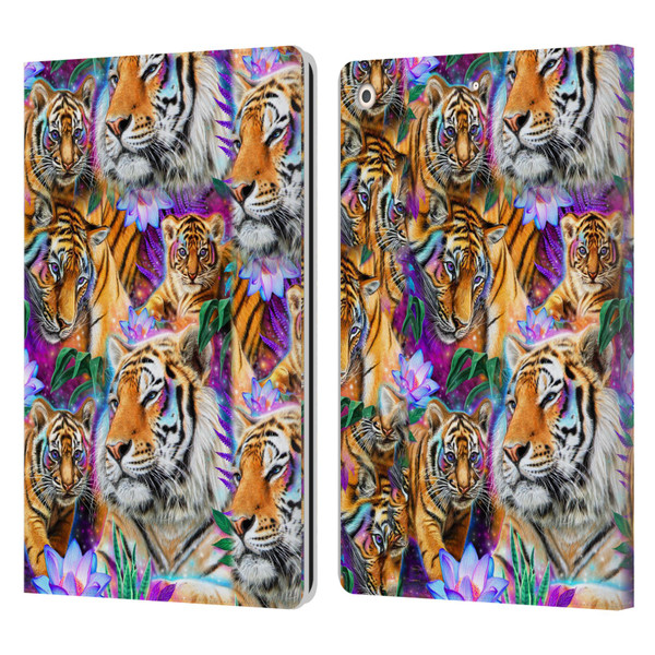 Sheena Pike Big Cats Daydream Tigers With Flowers Leather Book Wallet Case Cover For Apple iPad 10.2 2019/2020/2021