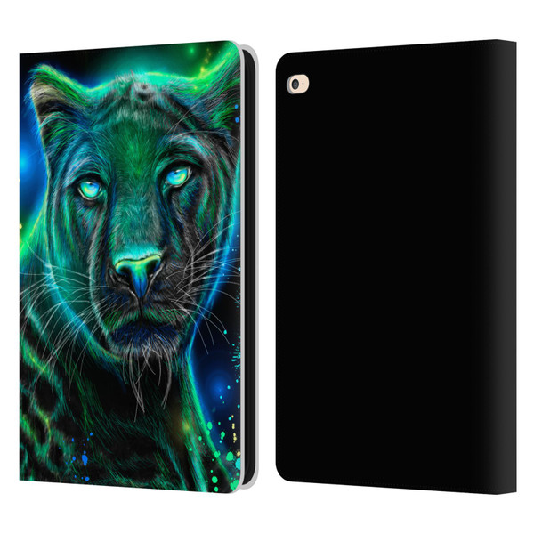 Sheena Pike Big Cats Neon Blue Green Panther Leather Book Wallet Case Cover For Apple iPad Air 2 (2014)