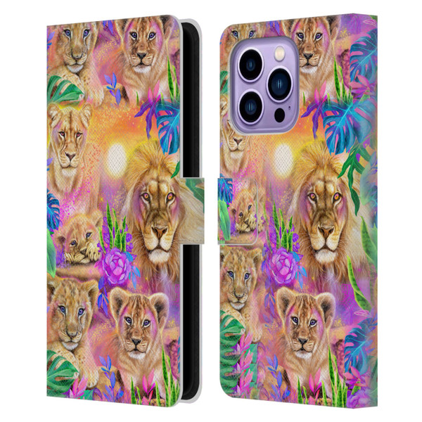 Sheena Pike Big Cats Daydream Lions And Cubs Leather Book Wallet Case Cover For Apple iPhone 14 Pro Max