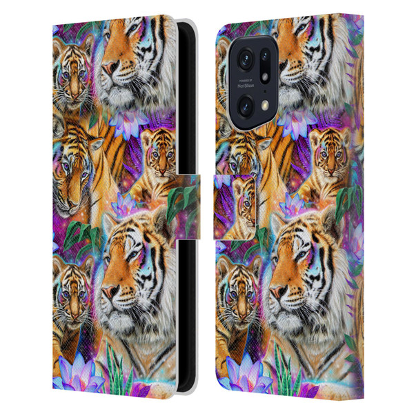 Sheena Pike Big Cats Daydream Tigers With Flowers Leather Book Wallet Case Cover For OPPO Find X5