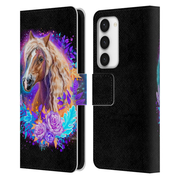 Sheena Pike Animals Purple Horse Spirit With Roses Leather Book Wallet Case Cover For Samsung Galaxy S23 5G