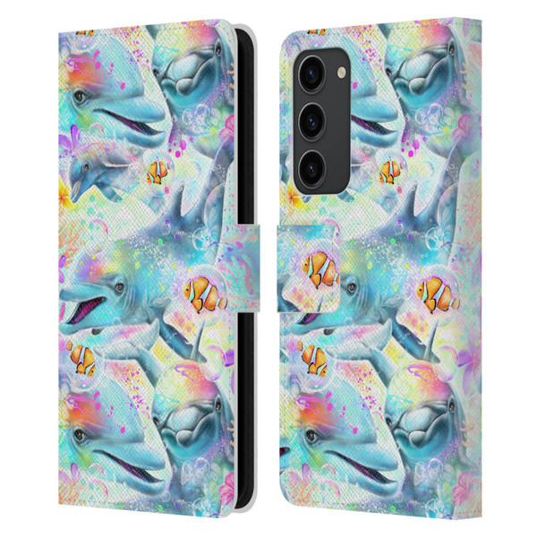 Sheena Pike Animals Rainbow Dolphins & Fish Leather Book Wallet Case Cover For Samsung Galaxy S23+ 5G