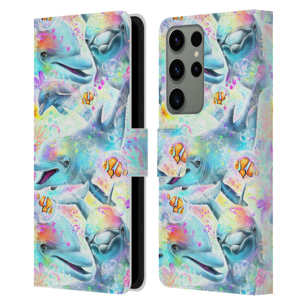 Sheena Pike Animals Rainbow Dolphins & Fish Leather Book Wallet Case Cover For Samsung Galaxy S23 Ultra 5G