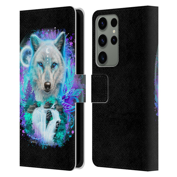 Sheena Pike Animals Winter Wolf Spirit & Waterfall Leather Book Wallet Case Cover For Samsung Galaxy S23 Ultra 5G