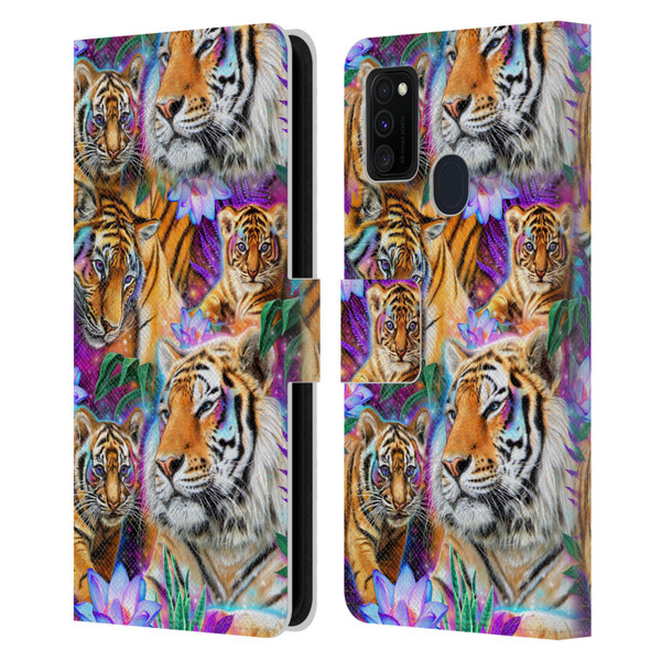 Sheena Pike Big Cats Daydream Tigers With Flowers Leather Book Wallet Case Cover For Samsung Galaxy M30s (2019)/M21 (2020)