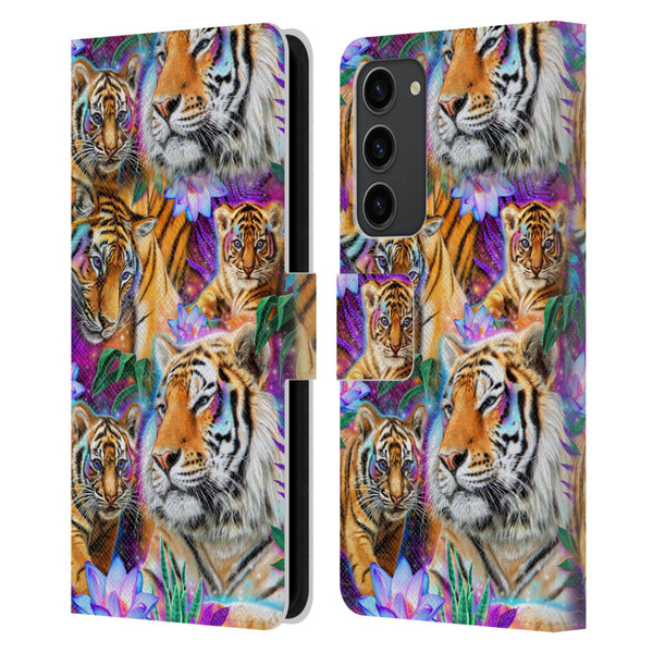 Sheena Pike Big Cats Daydream Tigers With Flowers Leather Book Wallet Case Cover For Samsung Galaxy S23+ 5G