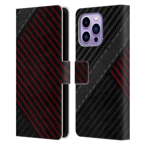 Alyn Spiller Carbon Fiber Stitch Leather Book Wallet Case Cover For Apple iPhone 14 Pro Max