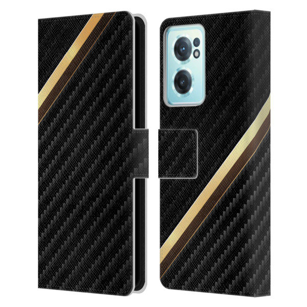 Alyn Spiller Carbon Fiber Gold Leather Book Wallet Case Cover For OnePlus Nord CE 2 5G
