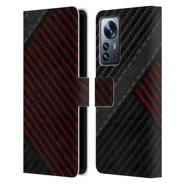 Alyn Spiller Carbon Fiber Stitch Leather Book Wallet Case Cover For Xiaomi 12 Pro