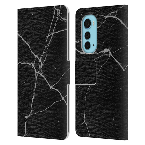 Alyn Spiller Marble Black Leather Book Wallet Case Cover For Motorola Edge (2022)