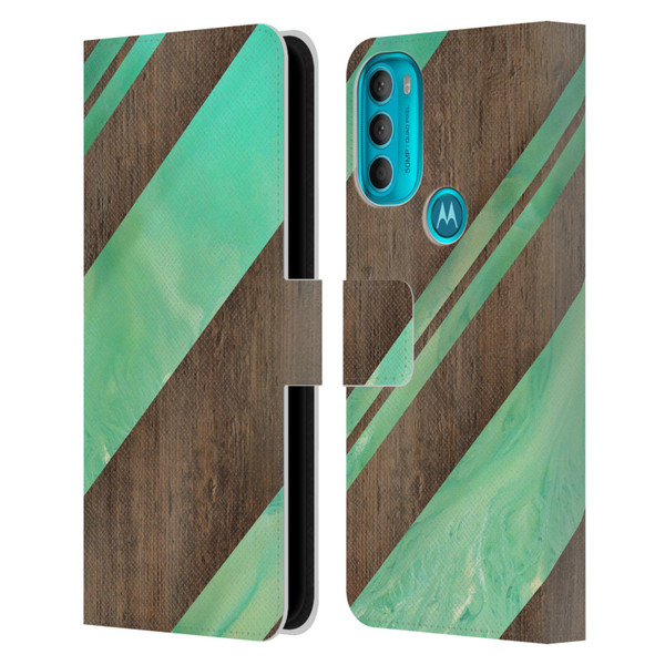 Alyn Spiller Wood & Resin Diagonal Stripes Leather Book Wallet Case Cover For Motorola Moto G71 5G