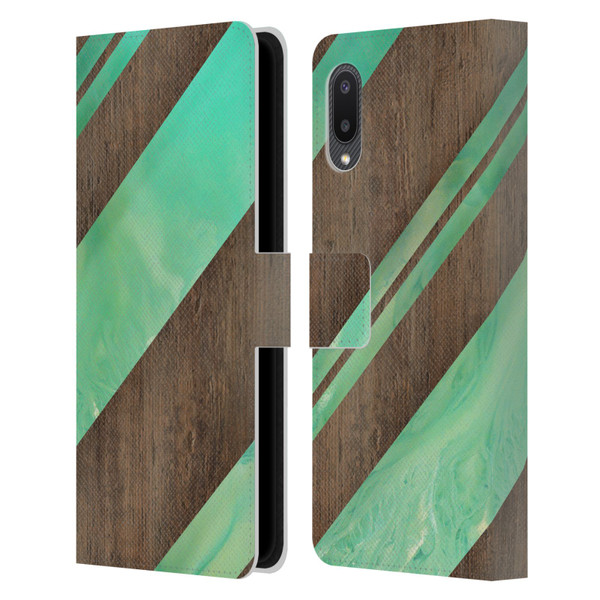 Alyn Spiller Wood & Resin Diagonal Stripes Leather Book Wallet Case Cover For Samsung Galaxy A02/M02 (2021)