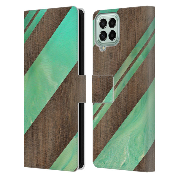 Alyn Spiller Wood & Resin Diagonal Stripes Leather Book Wallet Case Cover For Samsung Galaxy M53 (2022)