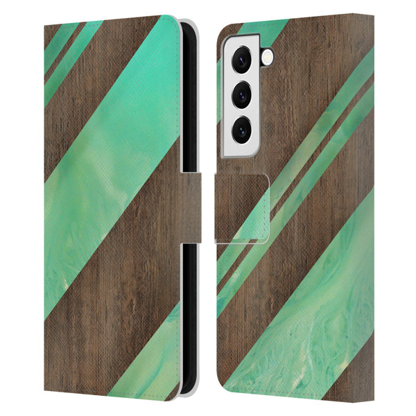 Alyn Spiller Wood & Resin Diagonal Stripes Leather Book Wallet Case Cover For Samsung Galaxy S22 5G