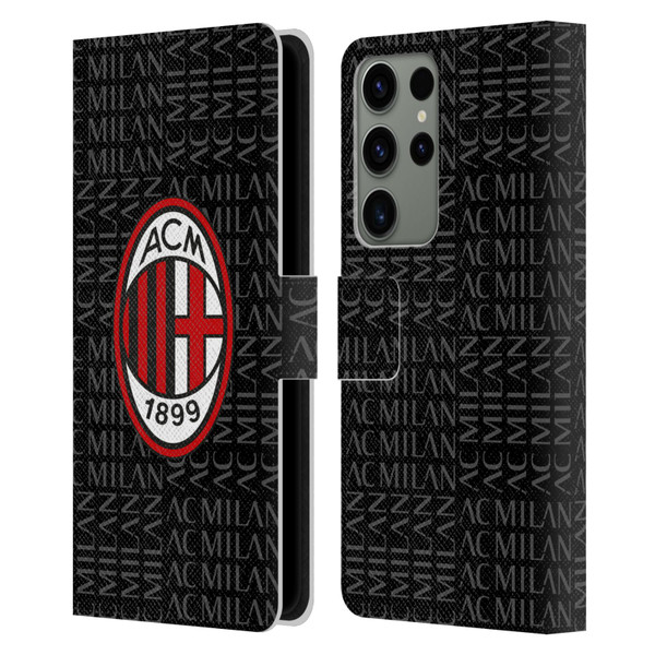 AC Milan Crest Patterns Red And Grey Leather Book Wallet Case Cover For Samsung Galaxy S23 Ultra 5G