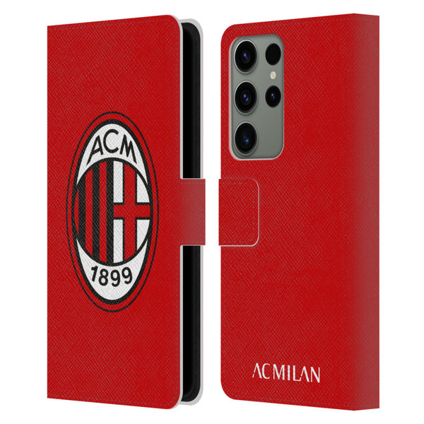 AC Milan Crest Full Colour Red Leather Book Wallet Case Cover For Samsung Galaxy S23 Ultra 5G