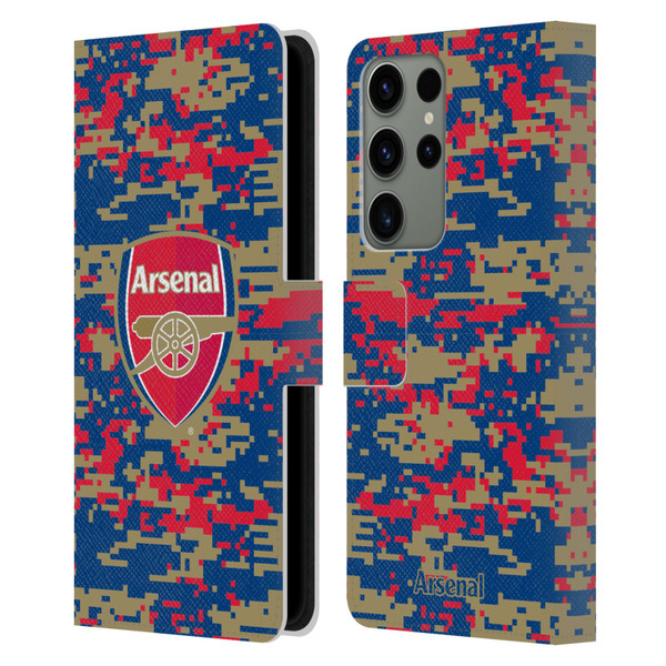 Arsenal FC Crest Patterns Digital Camouflage Leather Book Wallet Case Cover For Samsung Galaxy S23 Ultra 5G
