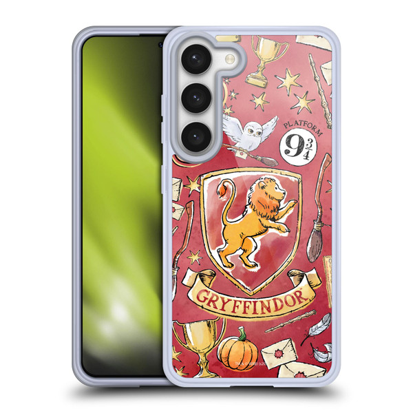 Harry Potter Deathly Hallows XIII Gryffindor Pattern Soft Gel Case for Samsung Galaxy S23 5G