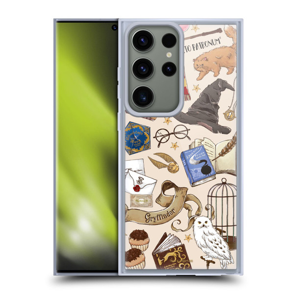 Harry Potter Deathly Hallows XXXVII Hogwarts Pattern Soft Gel Case for Samsung Galaxy S23 Ultra 5G