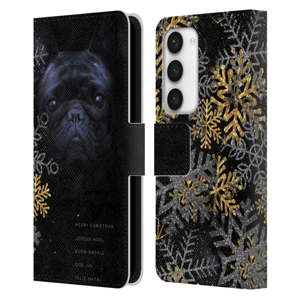 Klaudia Senator French Bulldog 2 Snow Flakes Leather Book Wallet Case Cover For Samsung Galaxy S23 5G