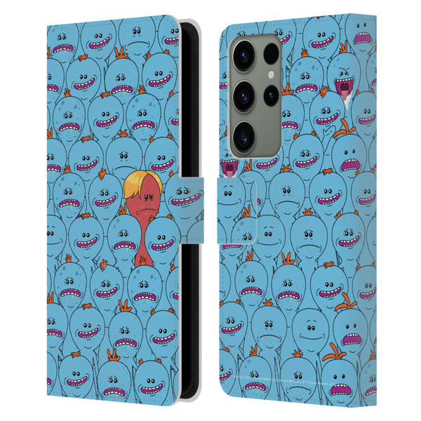 Rick And Morty Season 4 Graphics Mr. Meeseeks Pattern Leather Book Wallet Case Cover For Samsung Galaxy S23 Ultra 5G