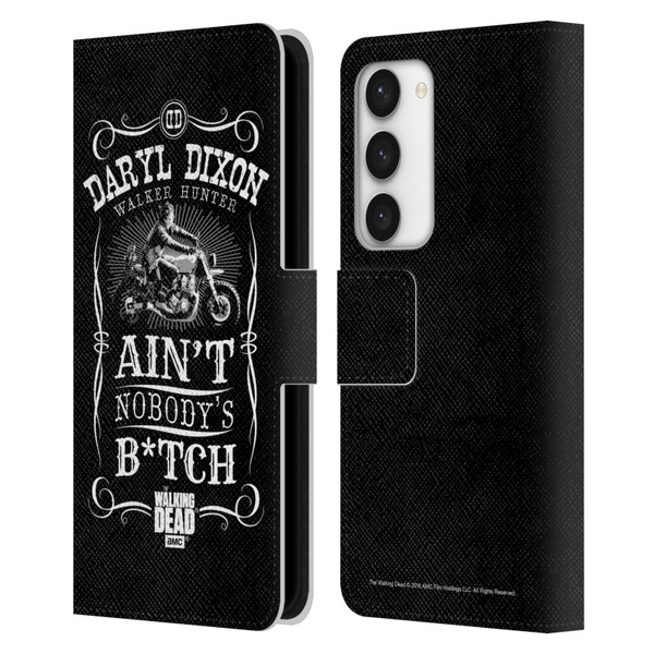AMC The Walking Dead Daryl Dixon Biker Art Motorcycle Black White Leather Book Wallet Case Cover For Samsung Galaxy S23 5G