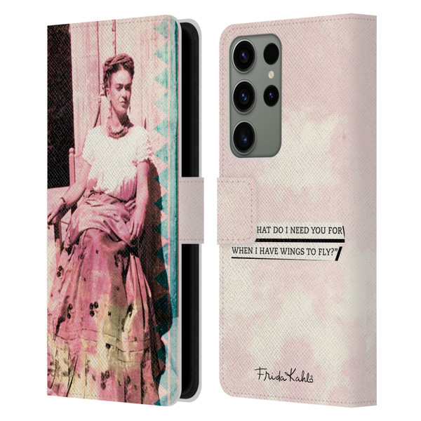 Frida Kahlo Portraits And Quotes Strange Leather Book Wallet Case Cover For Samsung Galaxy S23 Ultra 5G