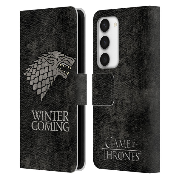 HBO Game of Thrones Dark Distressed Look Sigils Stark Leather Book Wallet Case Cover For Samsung Galaxy S23 5G