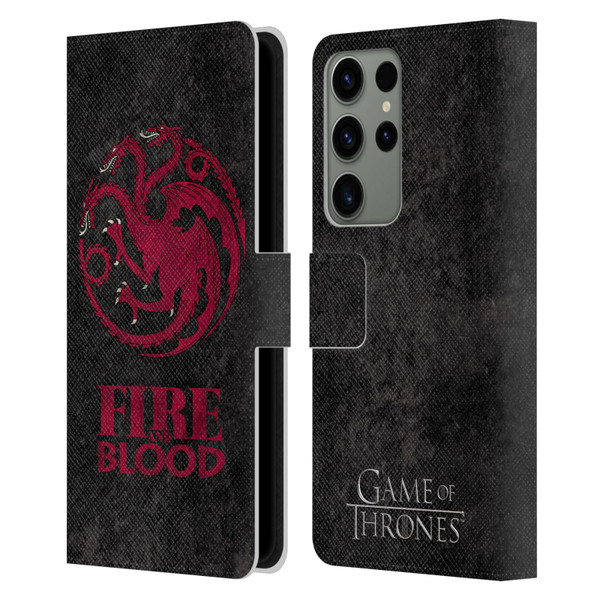 HBO Game of Thrones Dark Distressed Look Sigils Targaryen Leather Book Wallet Case Cover For Samsung Galaxy S23 Ultra 5G