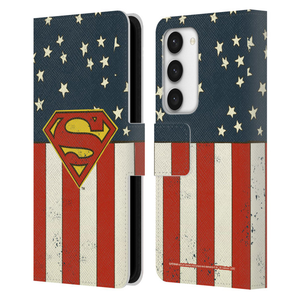 Superman DC Comics Logos U.S. Flag Leather Book Wallet Case Cover For Samsung Galaxy S23 5G