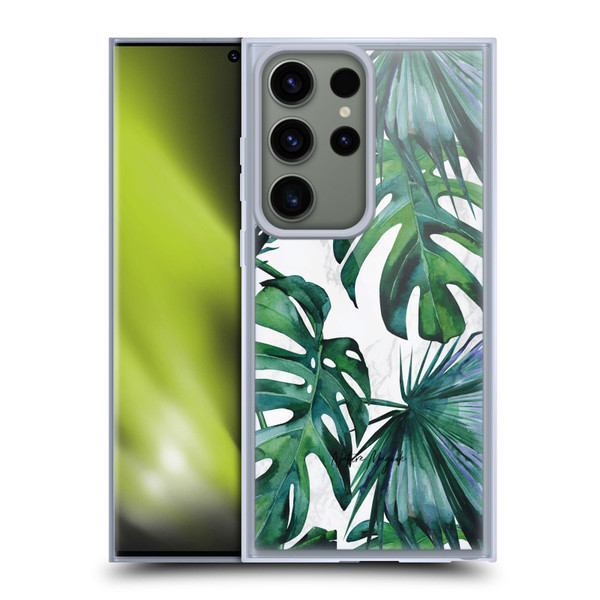 Nature Magick Tropical Palm Leaves On Marble Green Tropics Soft Gel Case for Samsung Galaxy S23 Ultra 5G