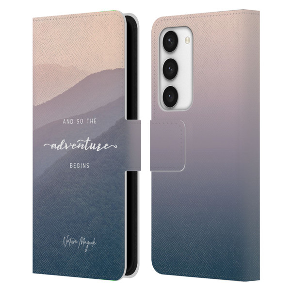 Nature Magick So The Adventure Begins Quote Mountains Leather Book Wallet Case Cover For Samsung Galaxy S23 5G
