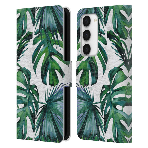 Nature Magick Tropical Palm Leaves On Marble Green Tropics Leather Book Wallet Case Cover For Samsung Galaxy S23 5G