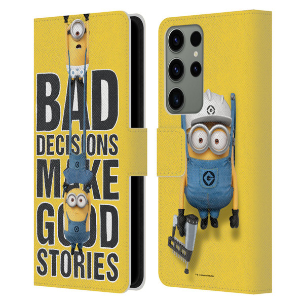 Despicable Me Funny Minions Bad Decisions Leather Book Wallet Case Cover For Samsung Galaxy S23 Ultra 5G