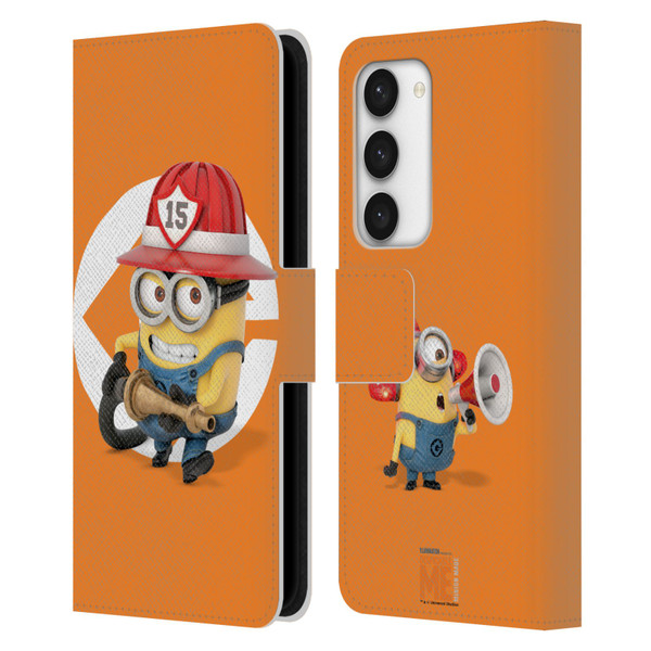 Despicable Me Minions Bob Fireman Costume Leather Book Wallet Case Cover For Samsung Galaxy S23 5G