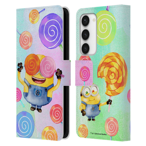 Despicable Me Watercolour Minions Bob Lollipop Leather Book Wallet Case Cover For Samsung Galaxy S23 5G