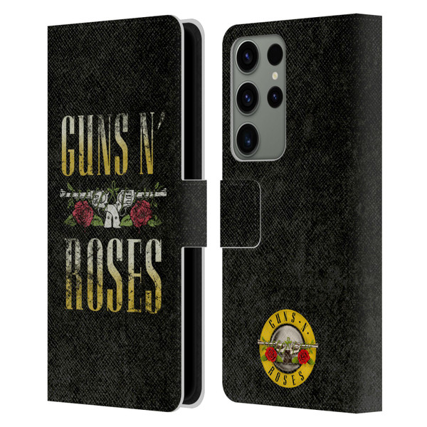 Guns N' Roses Key Art Text Logo Pistol Leather Book Wallet Case Cover For Samsung Galaxy S23 Ultra 5G